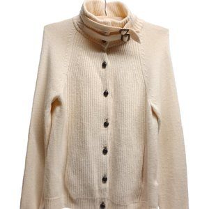 J.CREW MERINO WOOL CARDIGAN SWEATER W BUCKLES, IVORY, SIZE MEDIUM, THICK & WARM